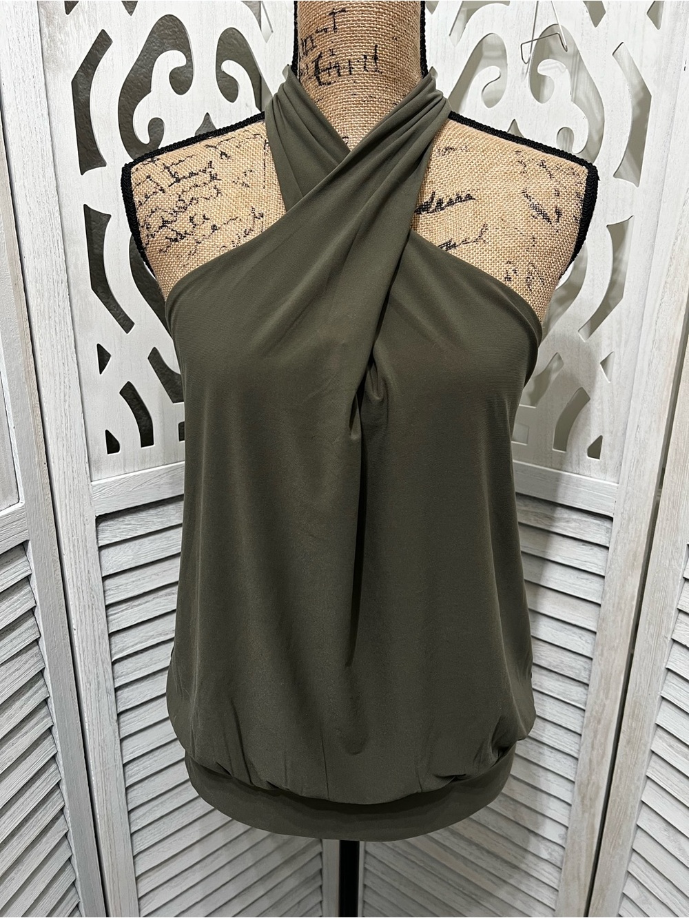 Express Olive Green Halter Twist Neck Women’s Top
